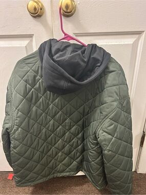 Vans Quilted Hooded Puffer Jacket in Olive Green with Black Hood